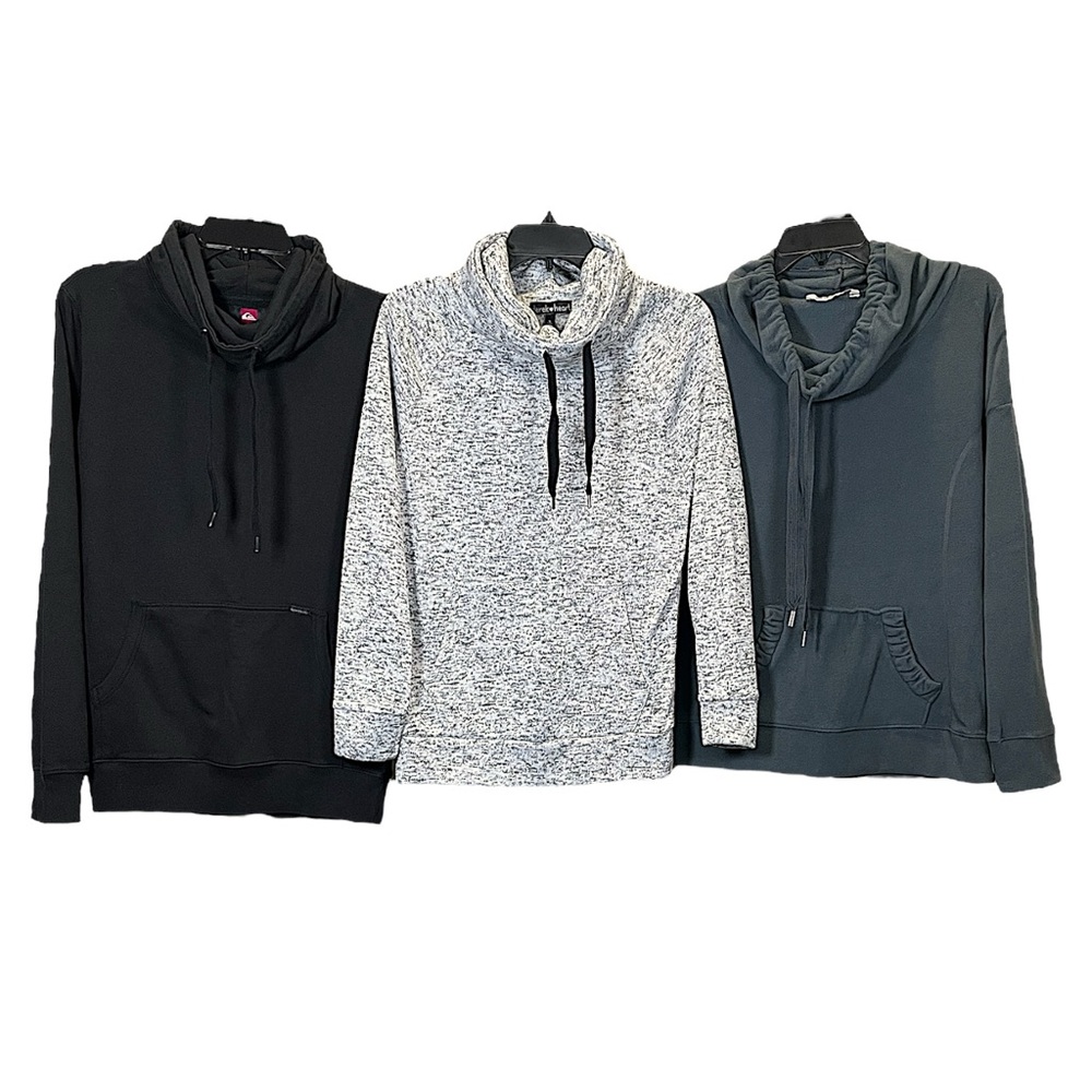 Women's Cozy Cowl Neck Sweatshirt Trio - Black, Gray, Charcoal